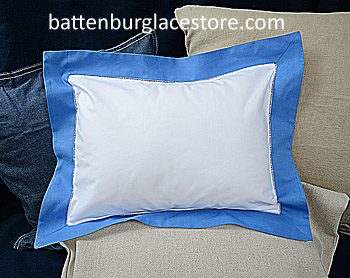 Baby Pillow Sham. White with French Blue border.12"x16" pillow